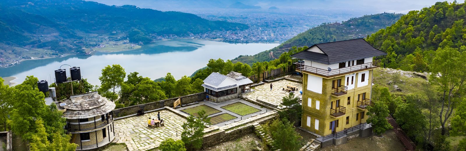 Pumdikot Mountain Lodge above Phewa Lake and the Pokhara valley